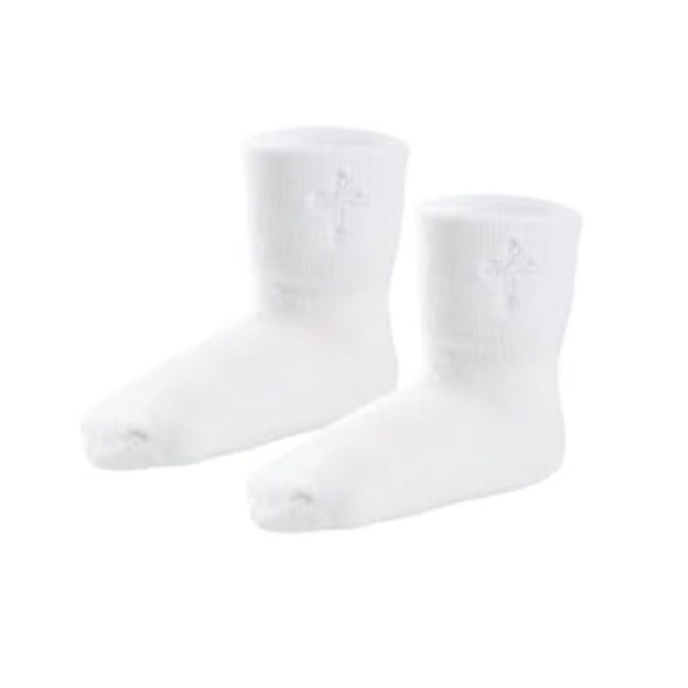 Baby Infant White Baptism Socks with Cross Embroidery Only Worn Once
